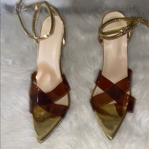 SOLD!!! Brown & Gold See Through Heels Size:9